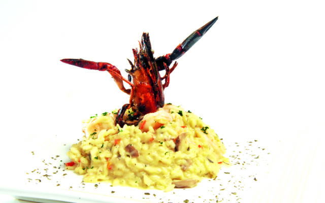 Risotto de camarones a lo Portobello